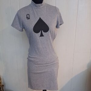 Gray Backless Dress with Spade Design